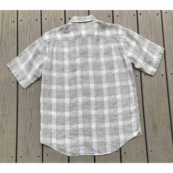 Saks Fifth Avenue Italian Linen Plaid Resort Casual Luxury Shirt Men’s Size L - Picture 9 of 10